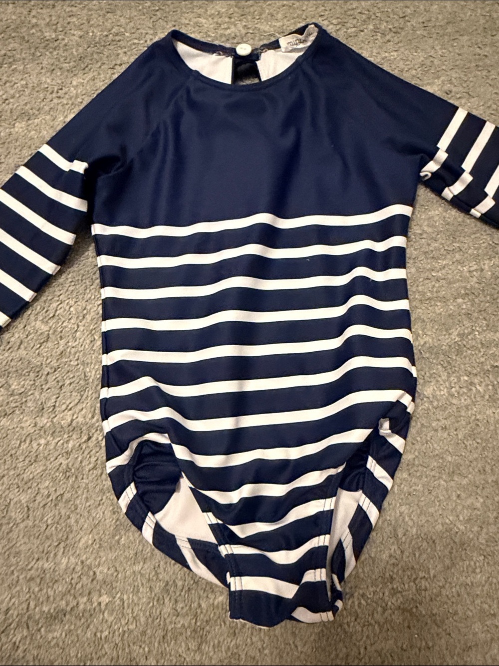 Minnow Navy and White Striped Kids One-Piece Swimwear